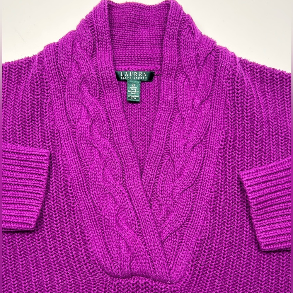 VTG Lauren Ralph Lauren V-Neck Cotton Sweater in Vibrant Purple 2XL